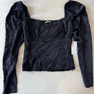 Reformation black silky top with ruched back